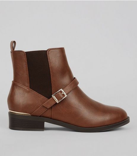 Wide Fit Brown Buckle Ankle Boots | New Look