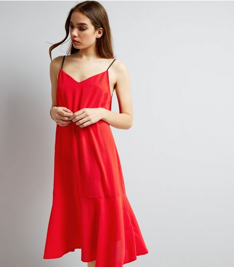 Red Peplum Hem Midi Slip Dress | New Look