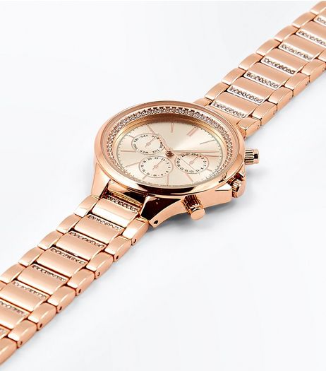 Rose Gold Diamanté Detail Sports Watch | New Look