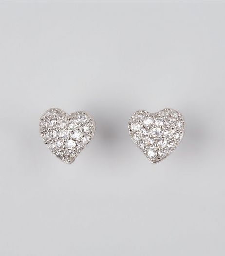 Silver Cubic Zirconia Heart Stud Earrings | New Look