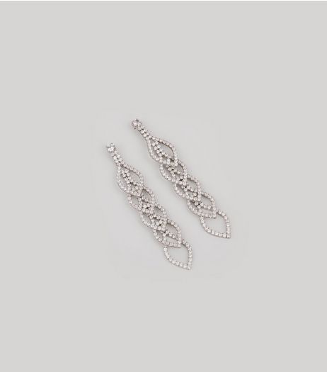 Silver Cubic Zirconia Loop Drop Earrings | New Look