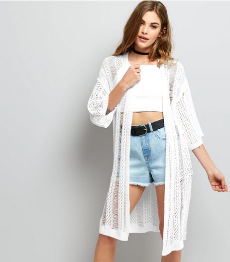 White Ladder Crochet Kimono | New Look