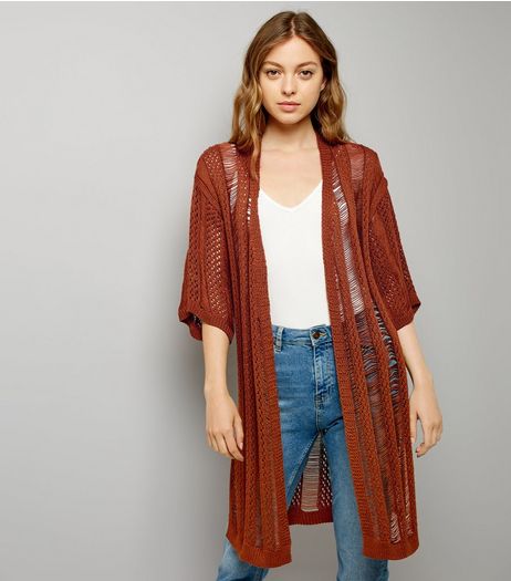 Brown Ladder Crochet Kimono | New Look