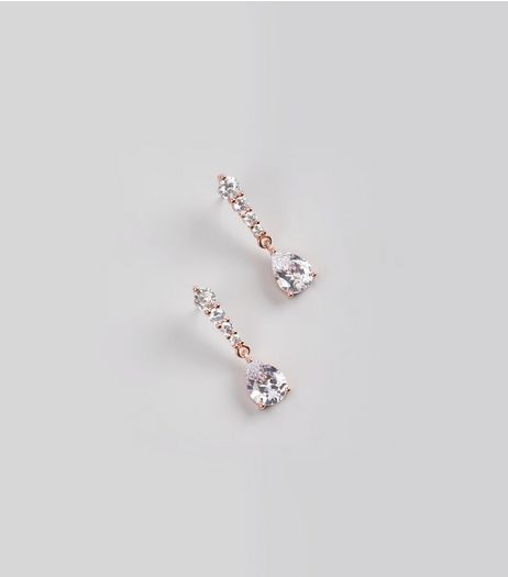 Rose Gold Cubic Zirconia Drop Earrings | New Look