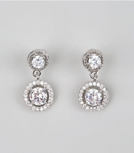 Silver Cubic Zirconia Drop Stud Earrings | New Look