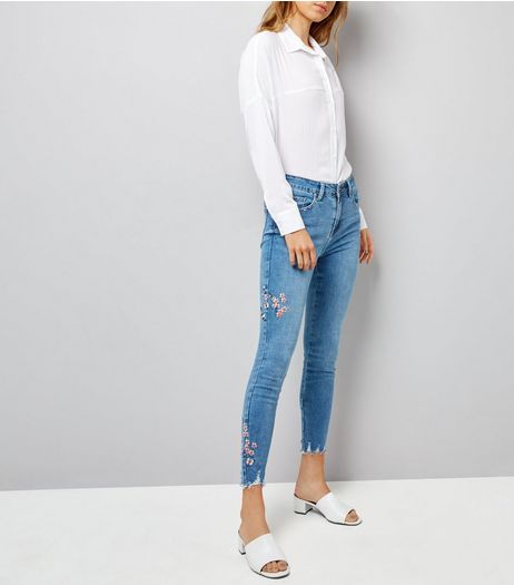 Blue Floral and Bird Embroidered Skinny Jenna Jeans | New Look