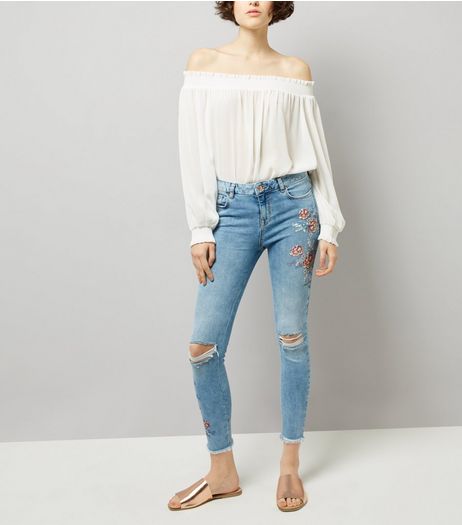 Blue Floral Print Ripped Skinny Jenna Jeans | New Look