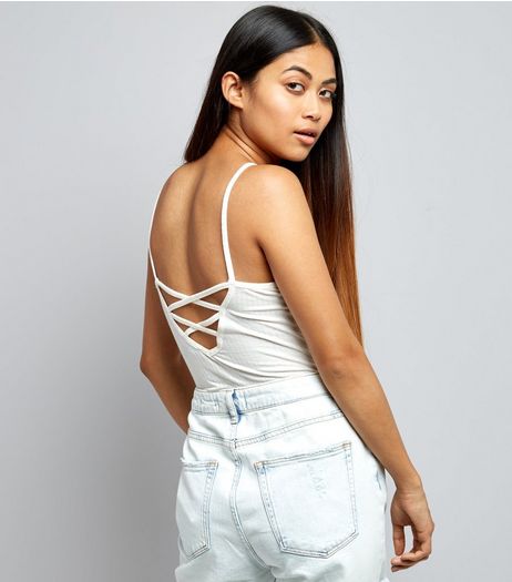 Petite White Cross Strap Back Bodysuit | New Look