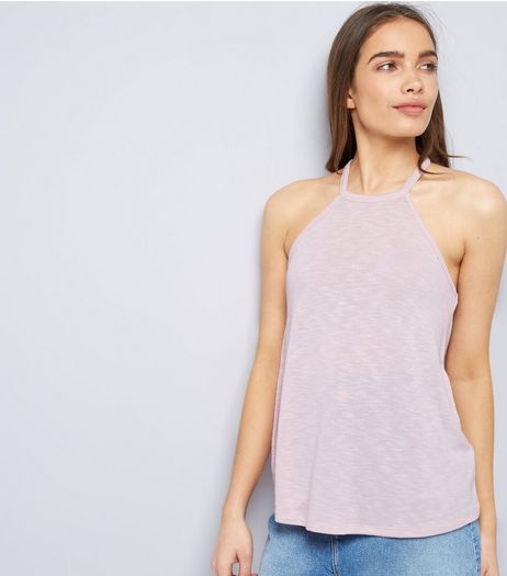 Shell Pink Lace Back High Neck Cami Top | New Look