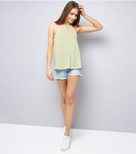 Yellow Lace Back High Neck Cami Top | New Look