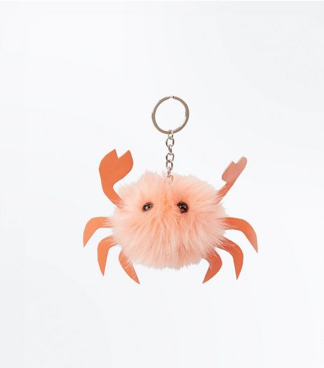 Pink Faux Fur Crab Pom Pom Keyring | New Look