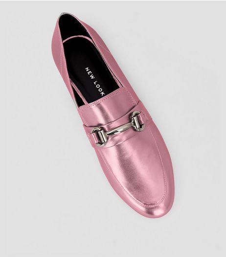 Pink Metallic Snaffle Trim Loafers | New Look
