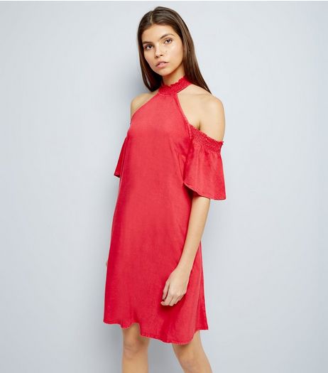 Red Cold Shoulder Tunic Dress | New Look