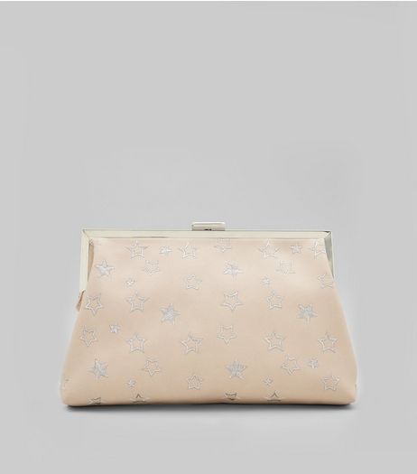 Shell Pink Star Embroidered Clutch | New Look