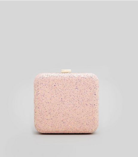 Shell Pink Glitter Box Clutch | New Look
