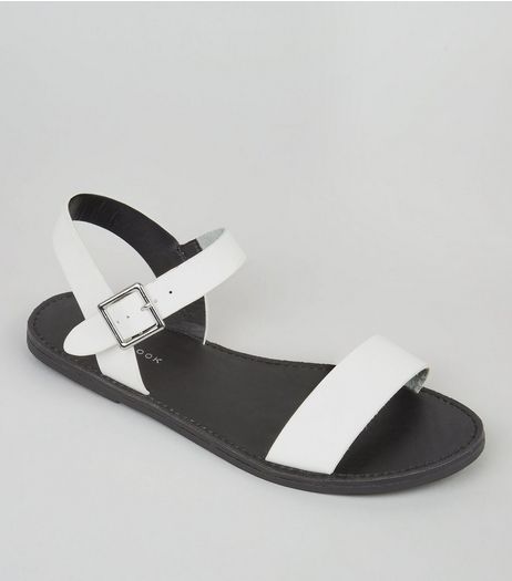 White Flat Ankle Strap Sandals | New Look