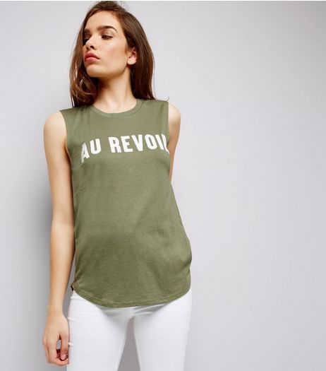 Khaki Au Revoir Printed Tank Top | New Look