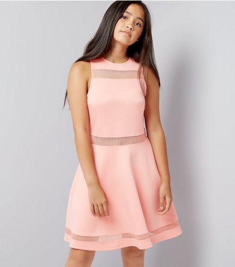 Teens Orange Mesh Insert Skater Dress | New Look