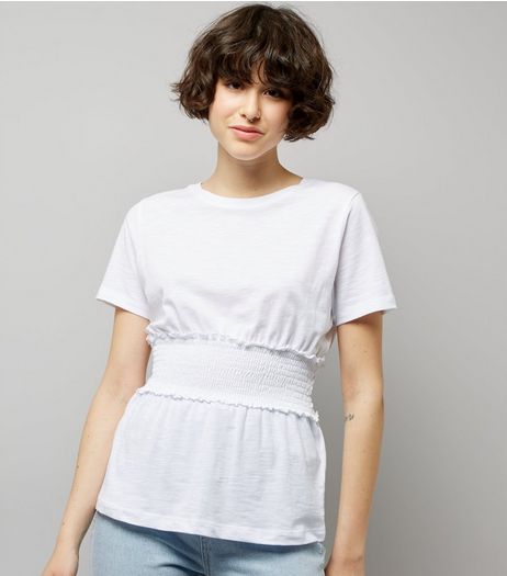 White Shirred Waist T-Shirt | New Look