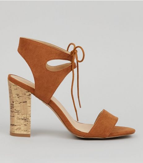 Tan Tie Up Cork Block Heels | New Look