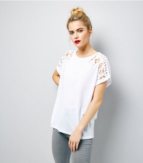 White Cut Out Trim T-Shirt | New Look