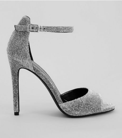 Silver Glitter Heeled Sandals | New Look