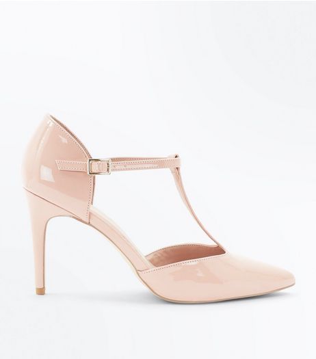 Pink Patent T-Bar Pointed Heels | New Look