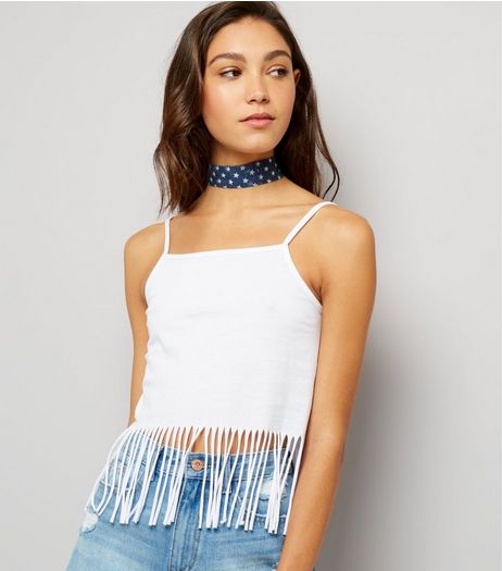 White Fringe Hem Cropped Cami Top | New Look