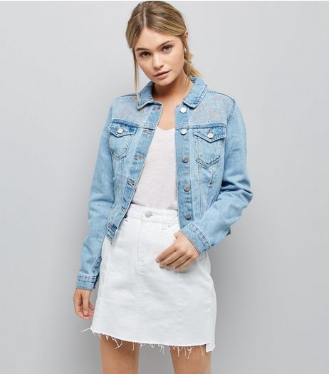 Blue Floral Studded Denim Jacket | New Look