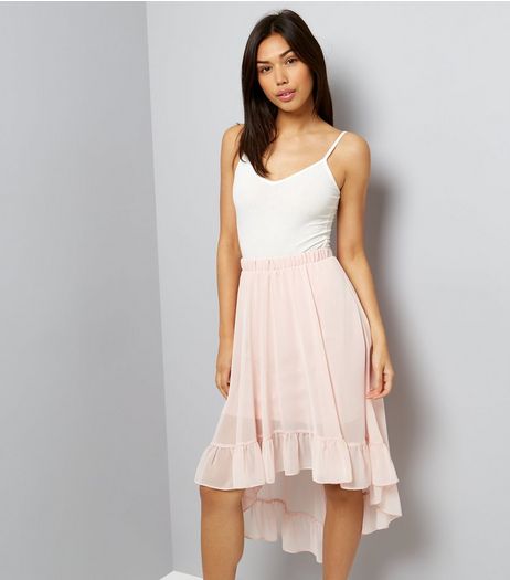 Shell Pink Chiffon Dip Hem Midi Skirt | New Look