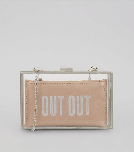 Pink Perspex 2 in 1 'Out Out' Slogan Clutch Bag | New Look
