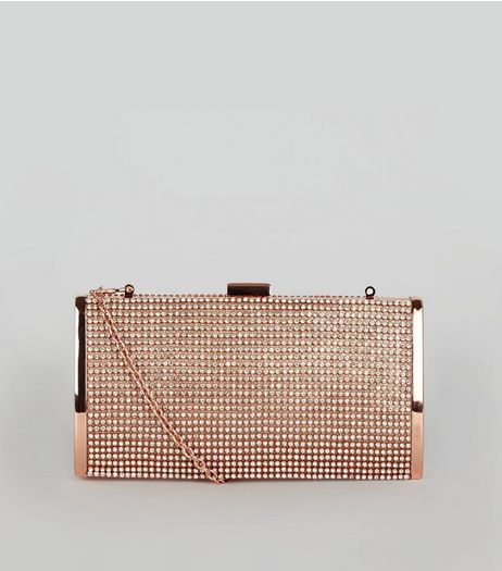 Rose Gold Diamante Clutch | New Look