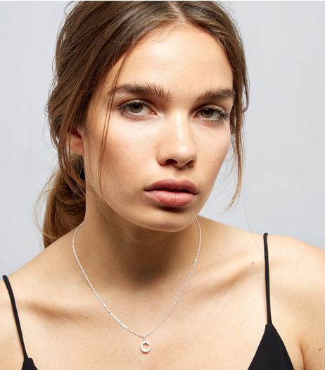 Silver Cubic Zirconia 'C' Initial Pendant Necklace | New Look