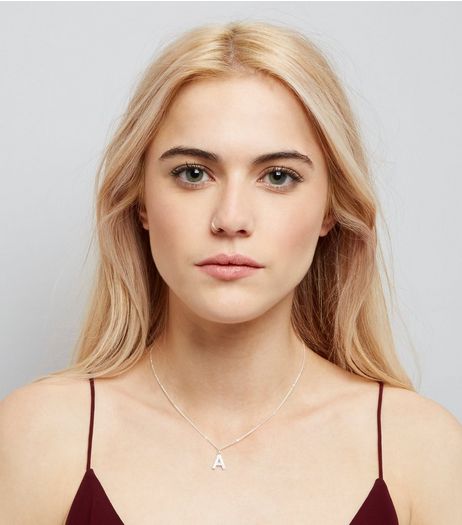 Silver Cubic Zirconia 'A' Initial Pendant Necklace | New Look