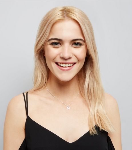 Silver Cubic Zirconia 'M' Initial Pendant Necklace | New Look