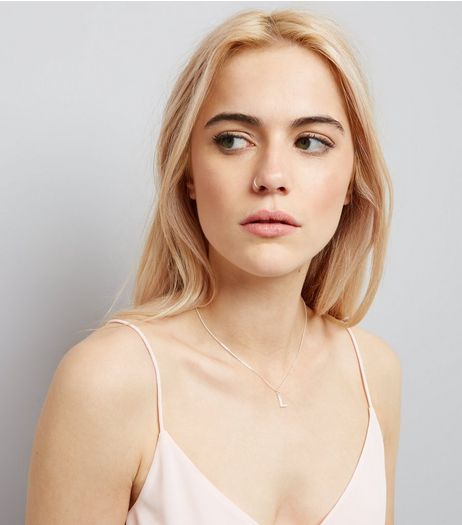 Silver Cubic Zirconia 'L' Initial Pendant Necklace | New Look