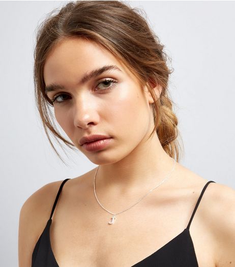 Silver Cubic Zirconia 'J' Initial Pendant Necklace | New Look