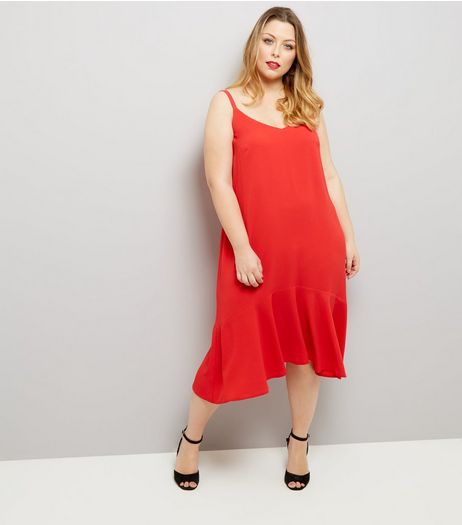 Curves Red Peplum Hem Slip Dress | New Look