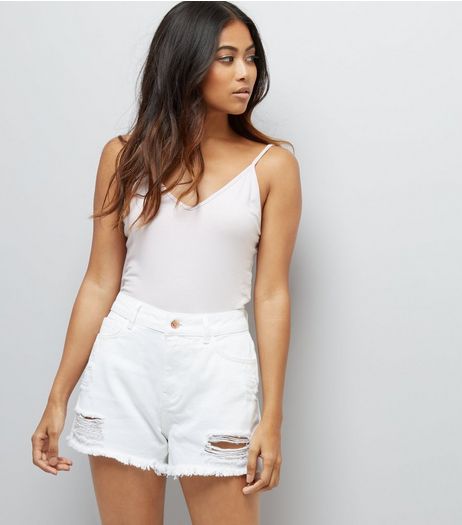 Petite White Ripped Denim Shorts | New Look