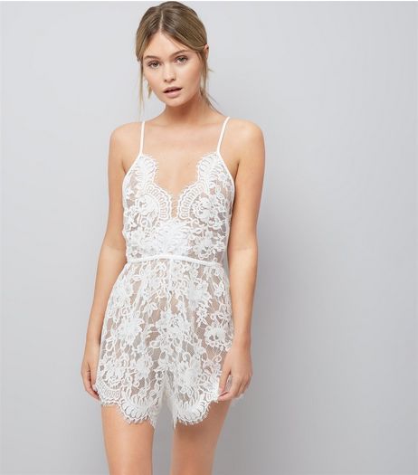 White Bridal Lace Teddy | New Look