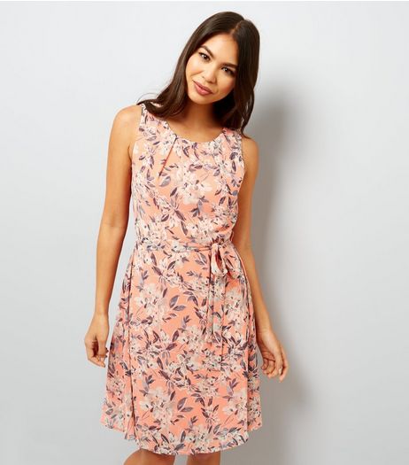 Apricot Orange Floral Print Tie Waist Dress | New Look