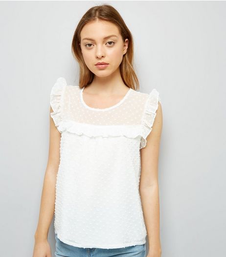 Blue Vanilla White Spot Mesh Top | New Look