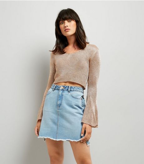 Blue Vanilla Pink Metallic Flared Sleeve Cropped Jumper | New Look