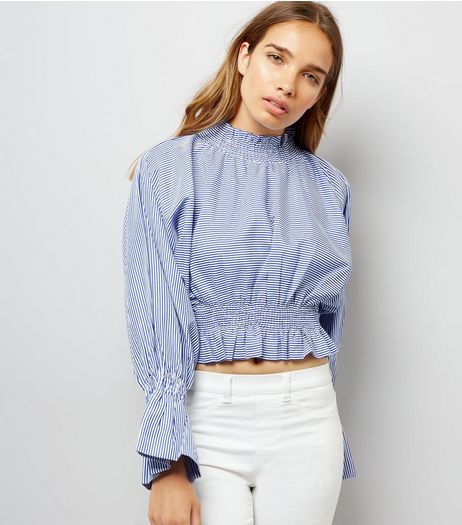 Pink Vanilla Blue Stripe Shirred Waist Top | New Look