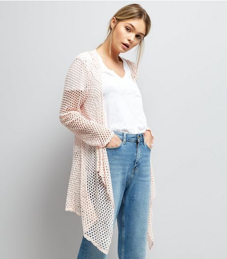 Mela Pink Crochet Waterfall Cardigan | New Look