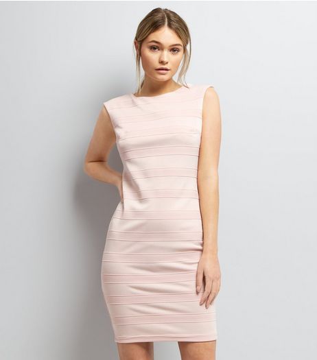 Mela Pink Textured Stripe Bodyon Dress | New Look
