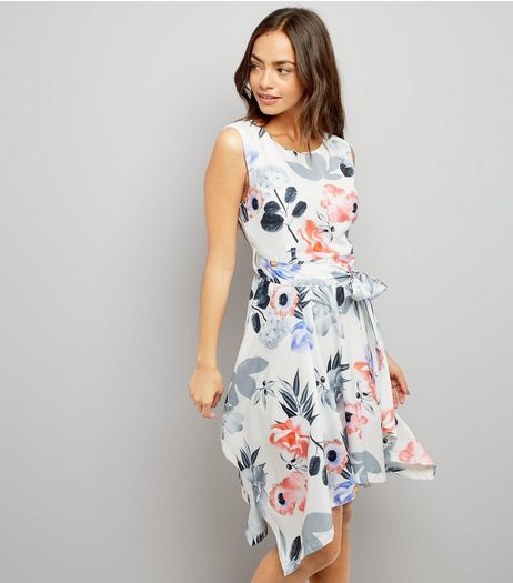 Mela White Floral Print Pointed Hem Dress | New Look