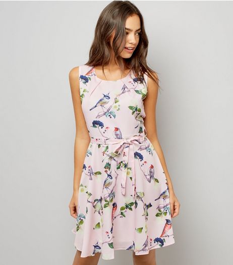 Mela Shell Pink Bird Print Dress | New Look