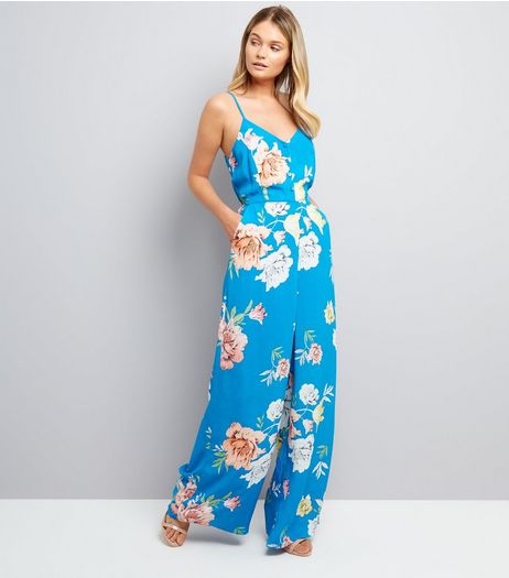 Blue Floral Print Wide Leg Jumpsuit | New Look