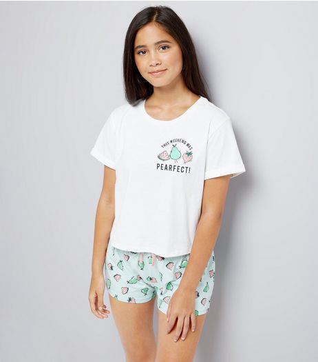 Teens White Pearfect Slogan Pyjama Set | New Look